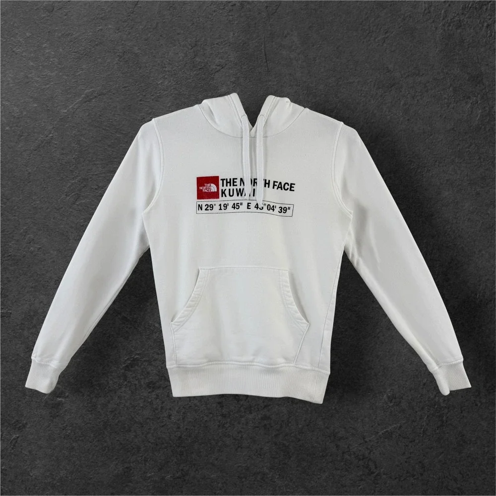 The North Face Kuwait GPS Coordinates Hoodie Mens XS White Graphic Sweatshirt